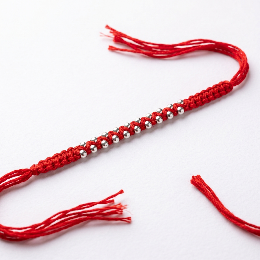 Silver Bead Thread Rakhi