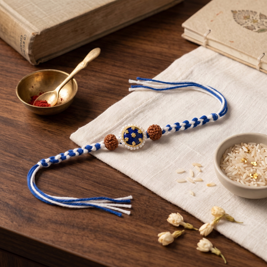 Blue Floral Rudraksha Rakhi