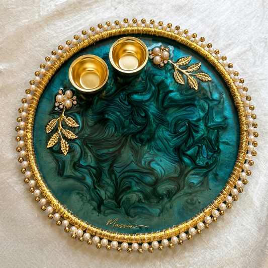 Emerald Marble Resin Pooja Thali