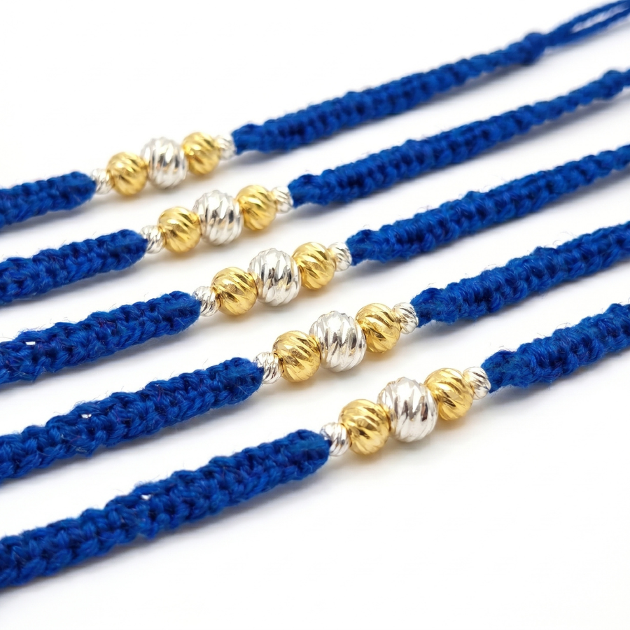 Blue Gold Silver Bead Rakhi Combo (Set of 5)