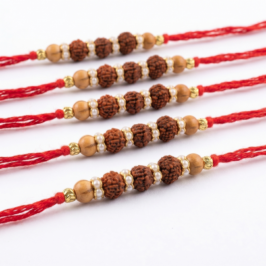 Sacred Rudraksha Pearl Rakhi Combo (Set of 5)