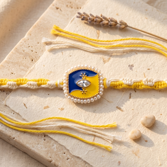 Blue Yellow Crystal Rakhi
