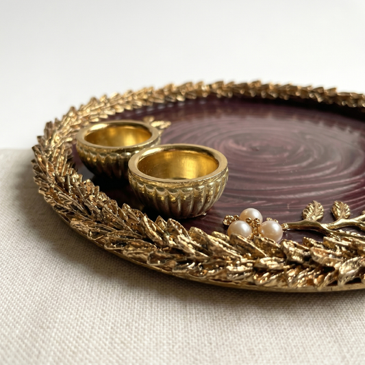 Royal Plum Marble Resin Pooja Thali