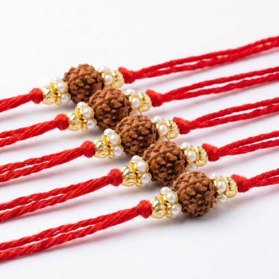 Pearl Rudraksha Rakhi Combo (Set of 5)