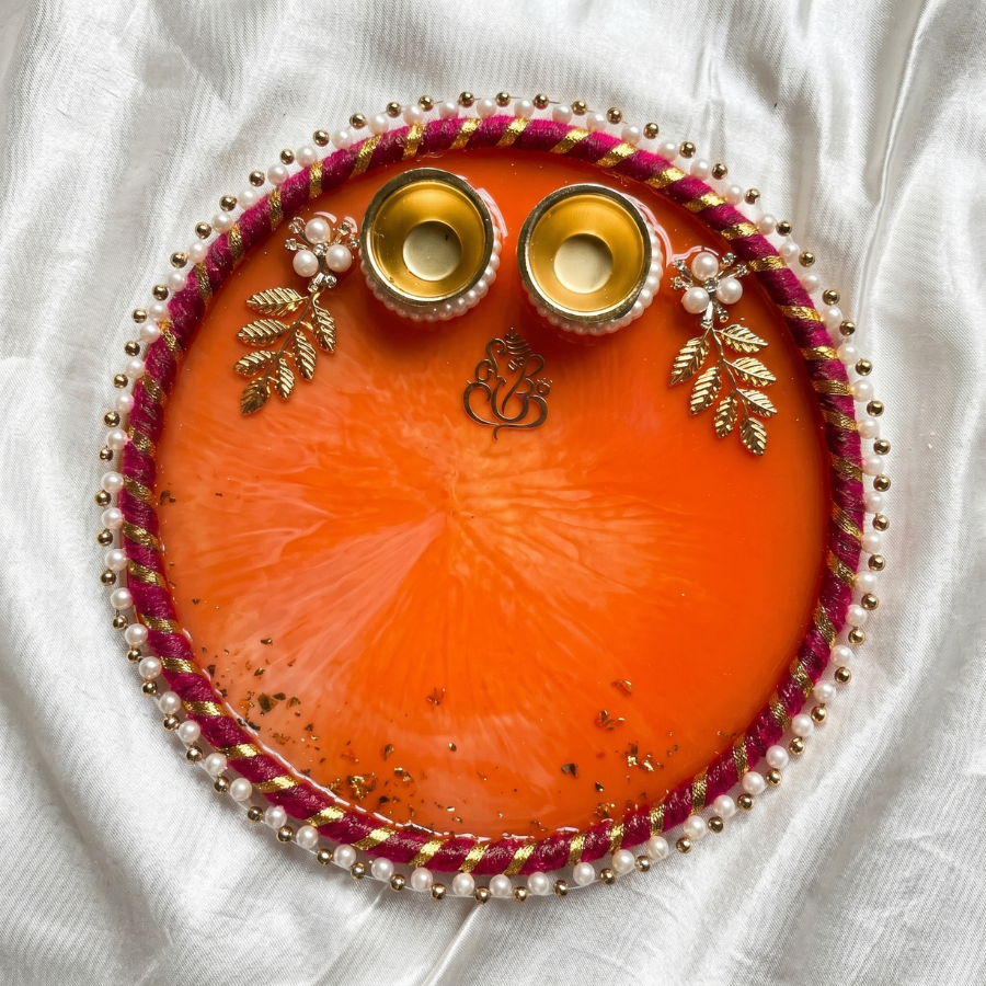 Sunset Coral Ganesha Resin Thali
