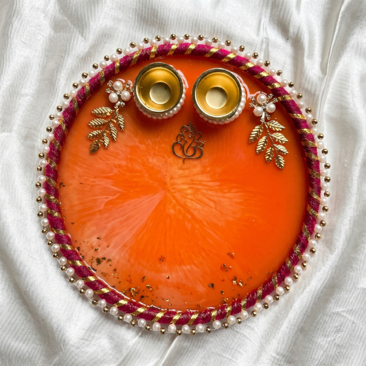 Sunset Coral Ganesha Resin Thali