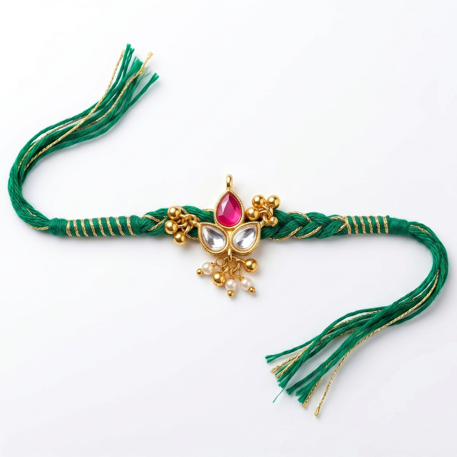 Green Kundan Pearl Rakhi