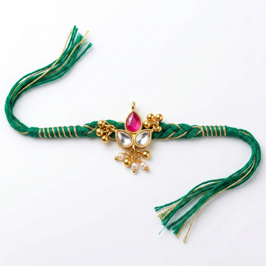 Green Kundan Pearl Rakhi