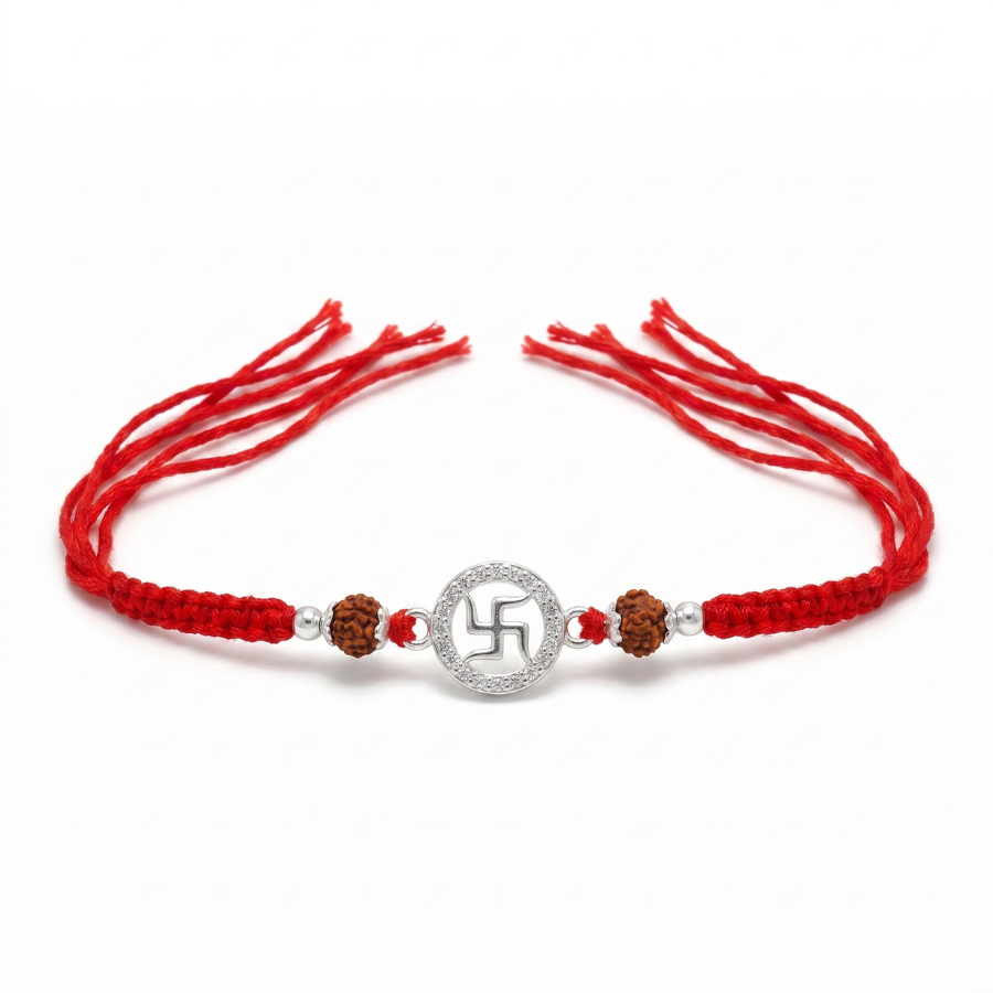 925 Silver Swastik Rudraksha Rakhi