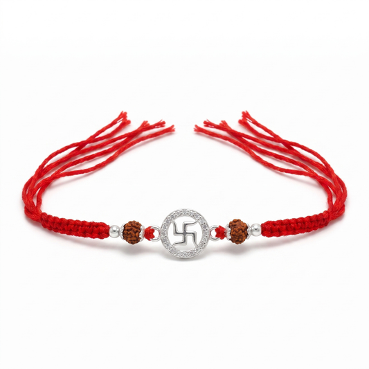 925 Silver Swastik Rudraksha Rakhi