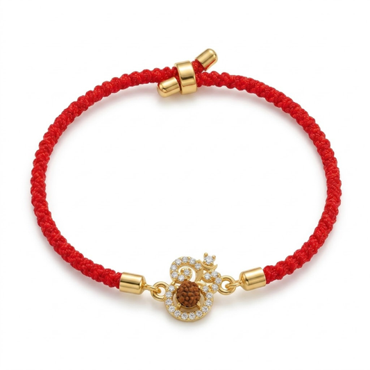 Premium Rudraksha Om Bracelet Rakhi (Red)