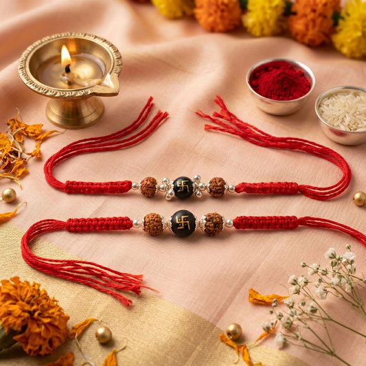 Divine Swastik & Rudraksha Rakhi Combo Set of 2