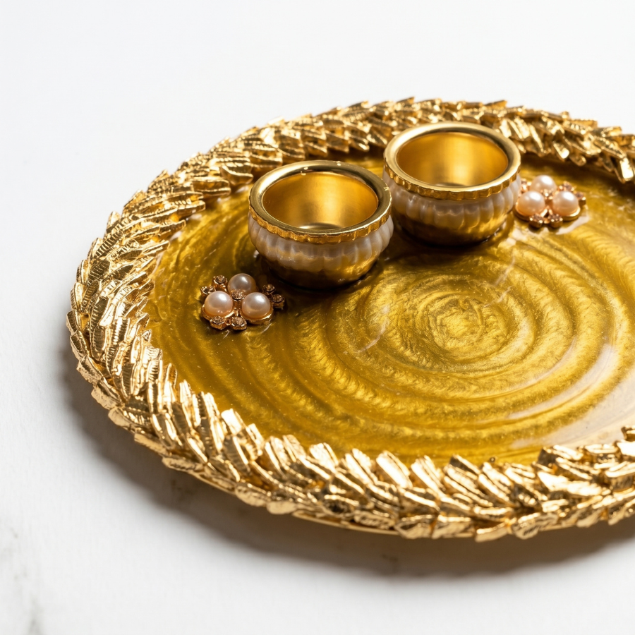 Imperial Gold Swirl Resin Pooja Thali