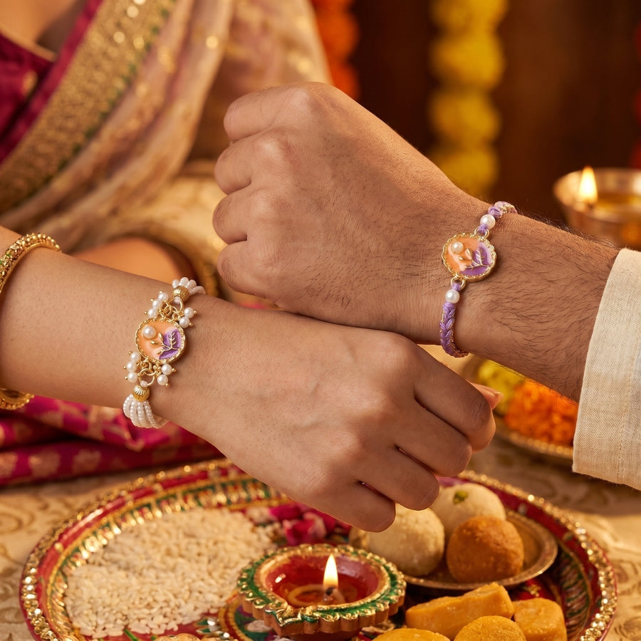 Pearl Bloom Rakhi & Bracelet Set of 2