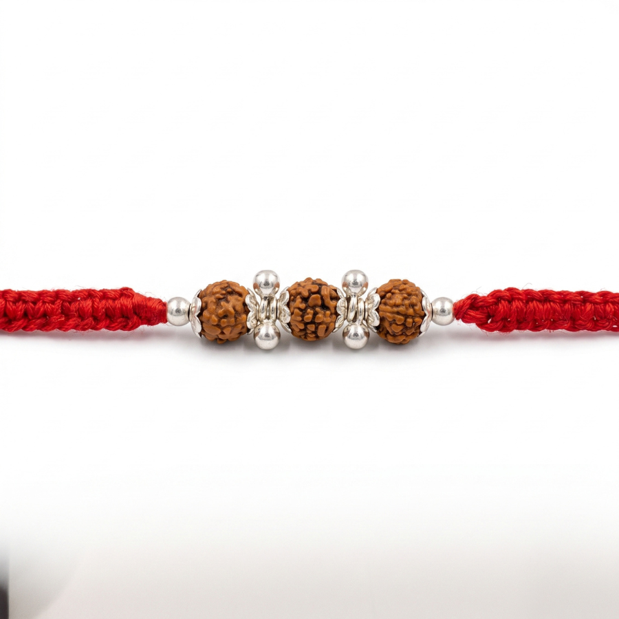 Triple Rudraksha Silver Bead Rakhi