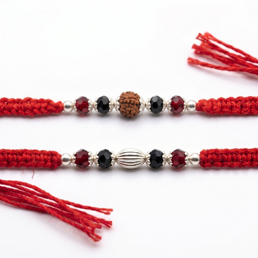 Crimson Crystal Rudraksha Rakhi Combo