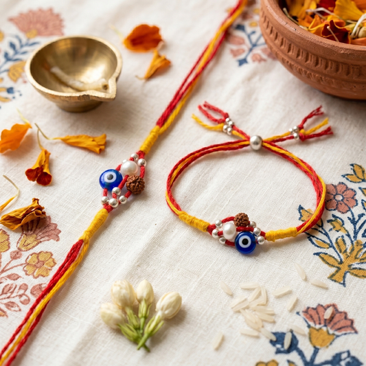 Evil Eye Rudraksha Rakhi Combo Set of 2