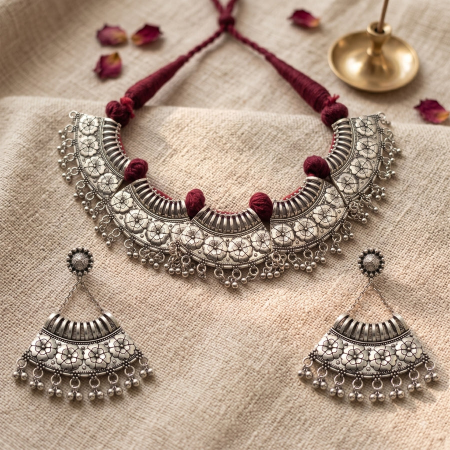 Maroon Phool Toran Oxidised Choker Set