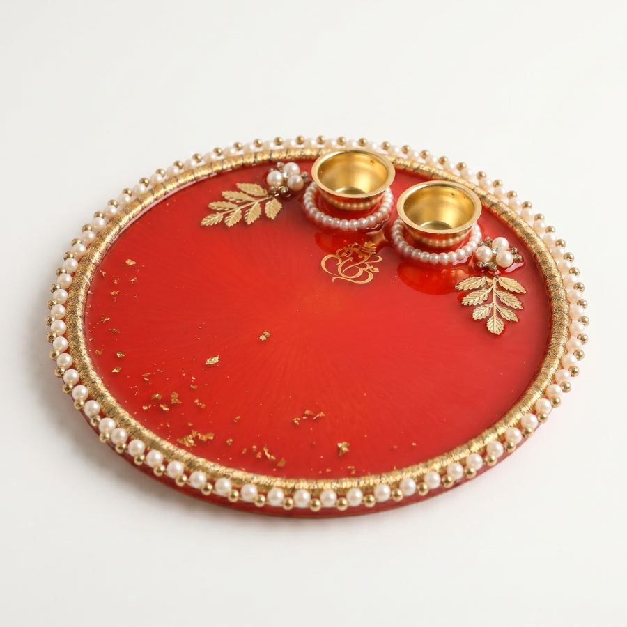 Crimson Pearl Ganesha Resin Thali