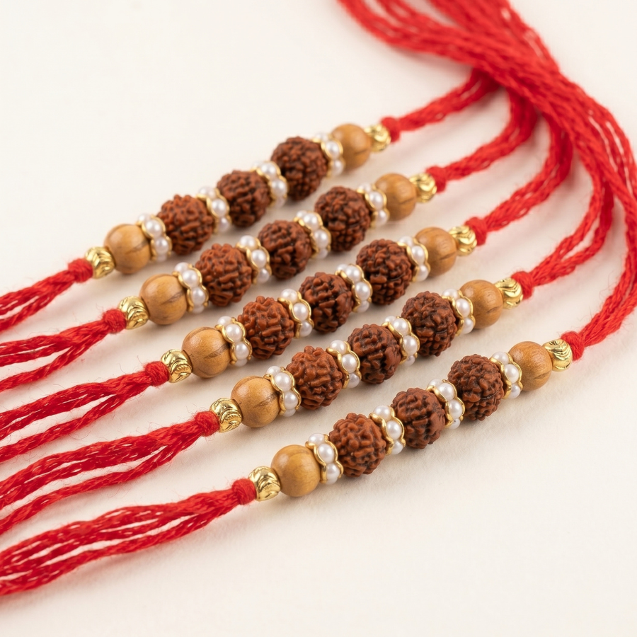 Sacred Rudraksha Pearl Rakhi Combo (Set of 5)
