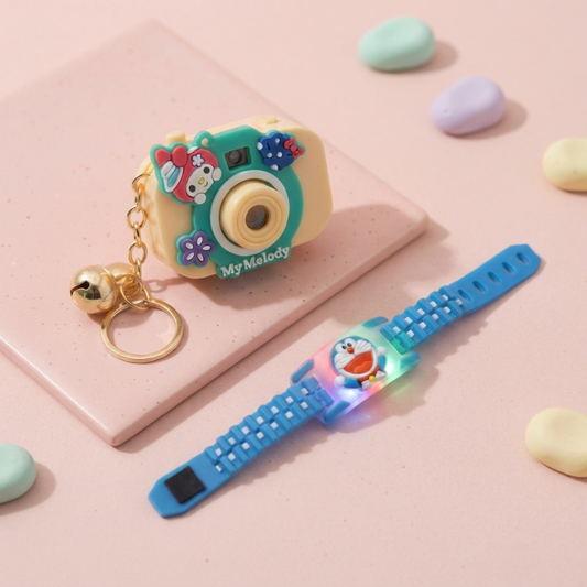 Doraemon LED Kids Rakhi Band & Surprise Camera Keychain Gift Set