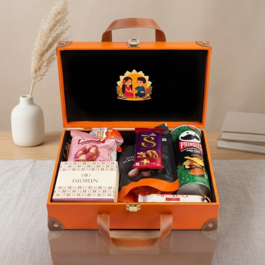Premium Raksha Bandhan Gift Hamper with Rakhi, Chocolates & Snacks