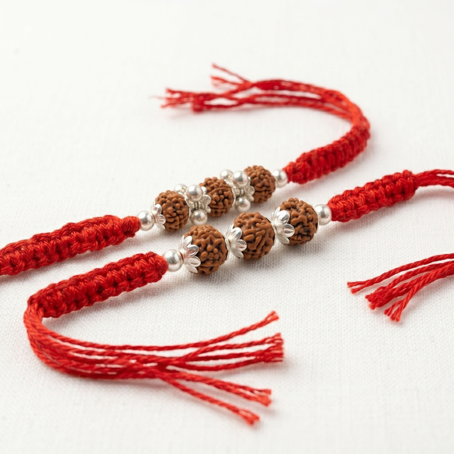 Triple Rudraksha Rakhi Combo Set of 2