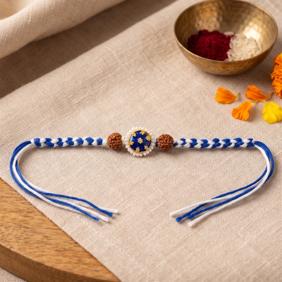 Blue Floral Rudraksha Rakhi