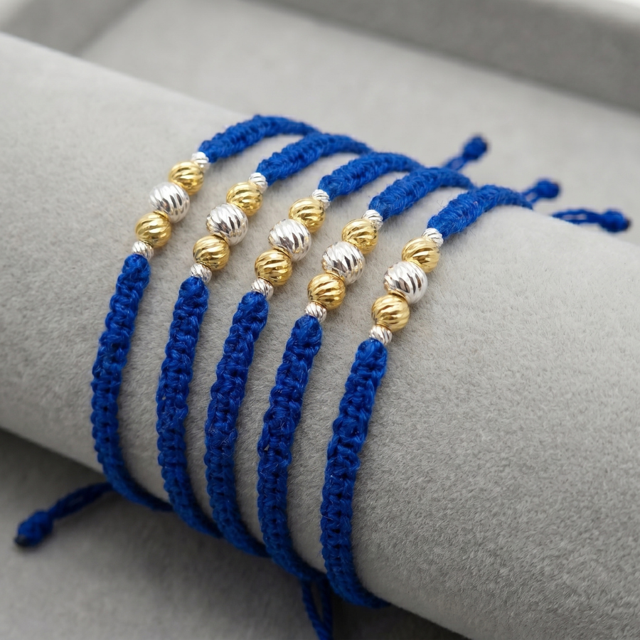 Blue Gold Silver Bead Rakhi Combo (Set of 5)