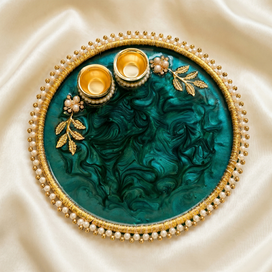 Emerald Marble Resin Pooja Thali