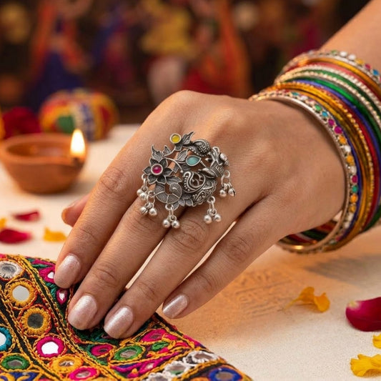 Mor Phool Oxidised Statement Ring