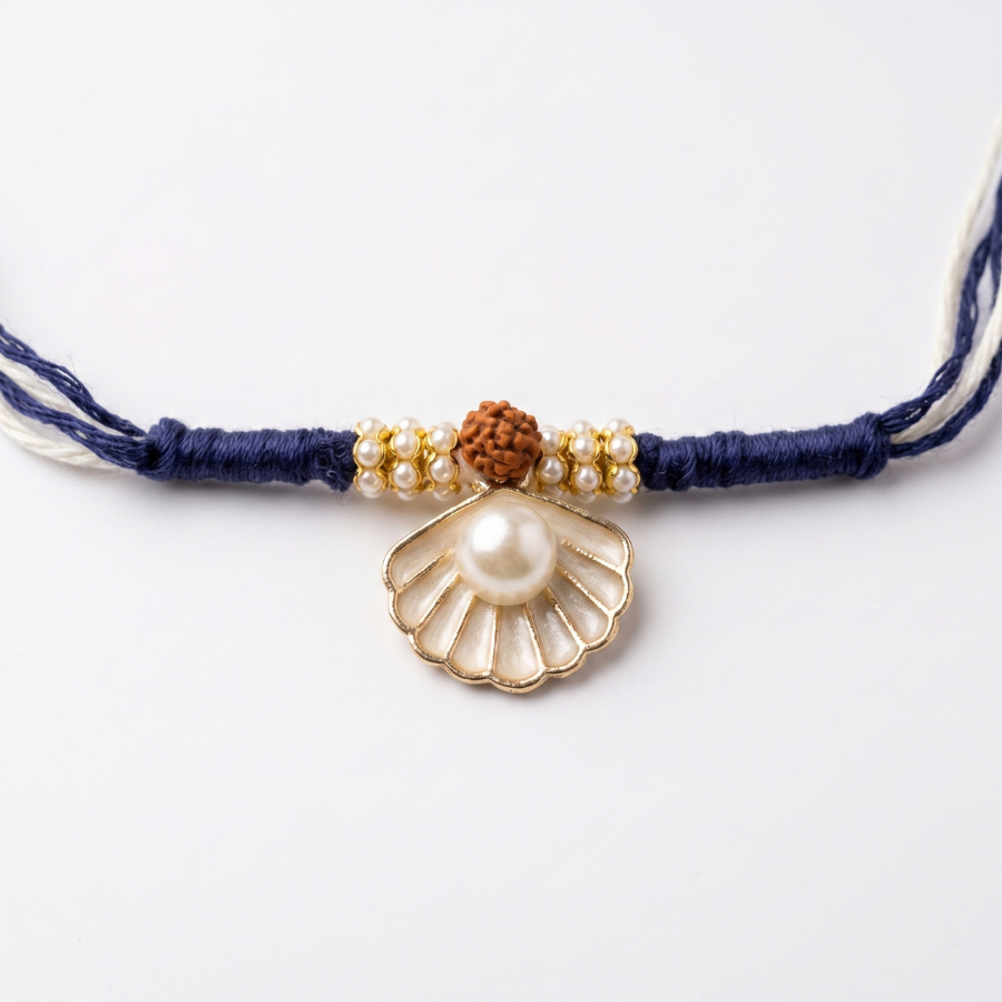Pearl Seashell Rudraksha Rakhi