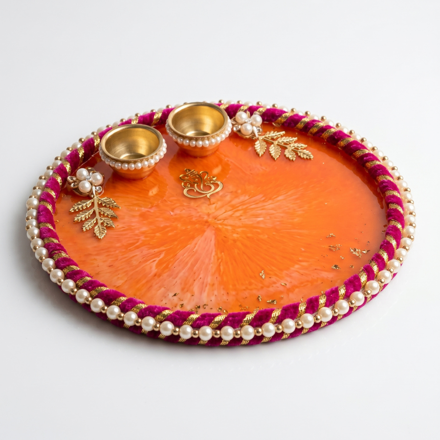 Sunset Coral Ganesha Resin Thali