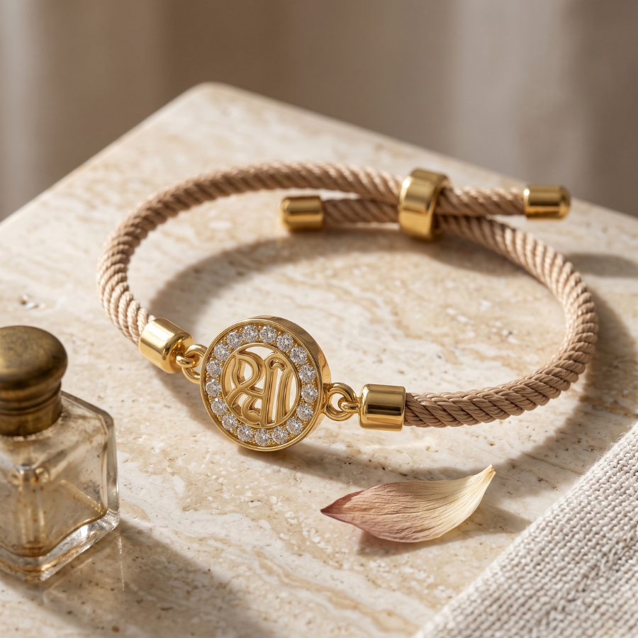 Golden Om Crystal Adjustable Rakhi Bracelet