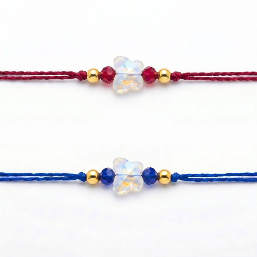 Red - Blue Blossom Rakhi Set of 2