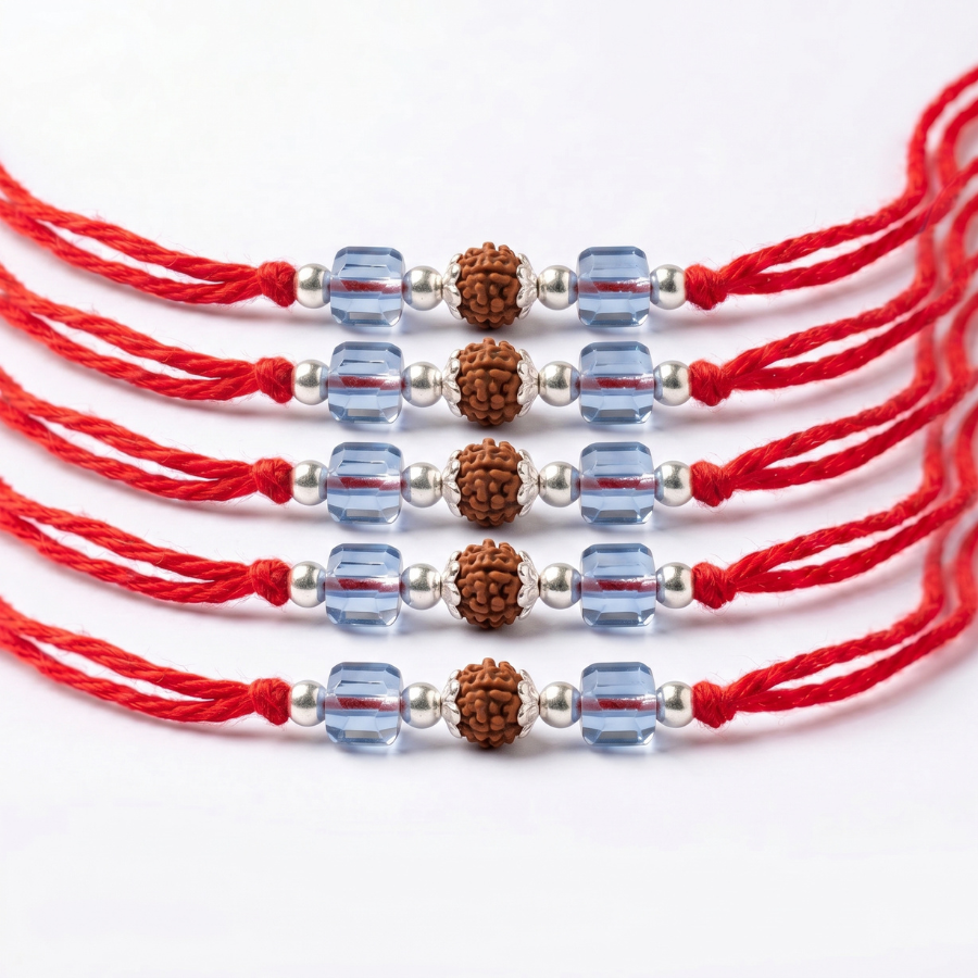Sky Crystal Rudraksha Rakhi Combo (Set of 5)