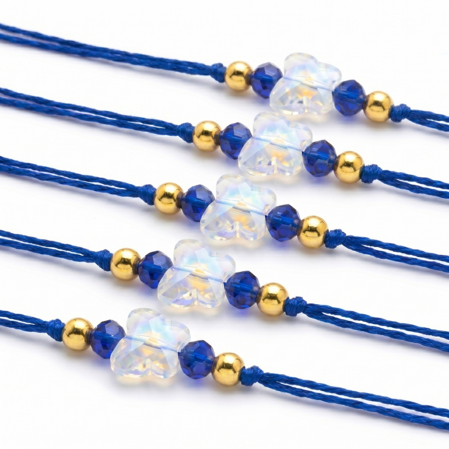 Blue Crystal Butterfly Rakhi Combo (Set of 5)