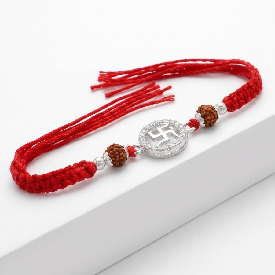 925 Silver Swastik Rudraksha Rakhi