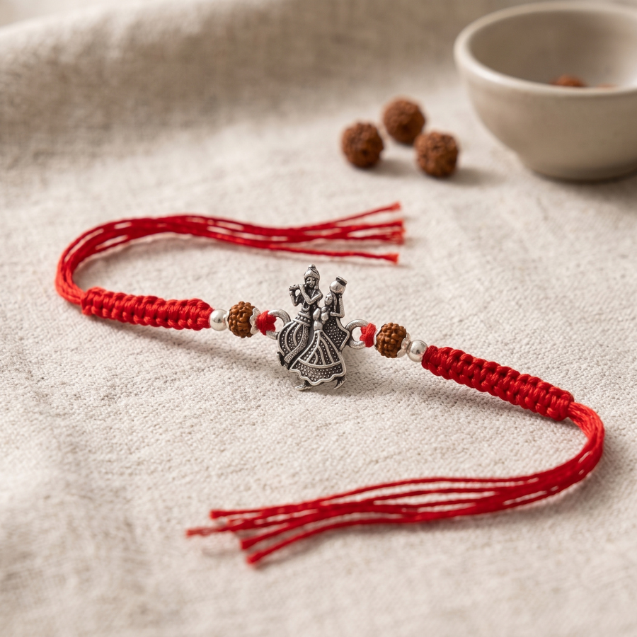 925 Silver Radha Krishna Rudraksha Rakhi