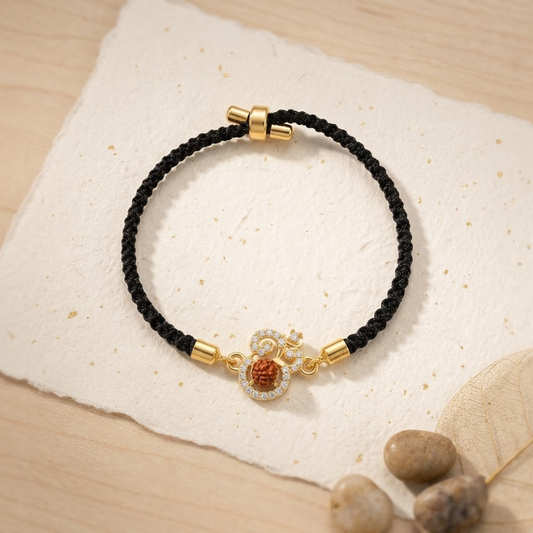 Premium Rudraksha Om Bracelet Rakhi (Black)
