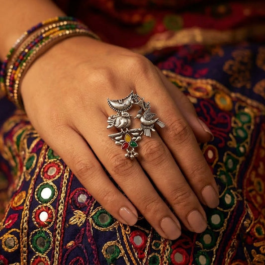 Rangtaali Tribal Oxidised Statement Ring
