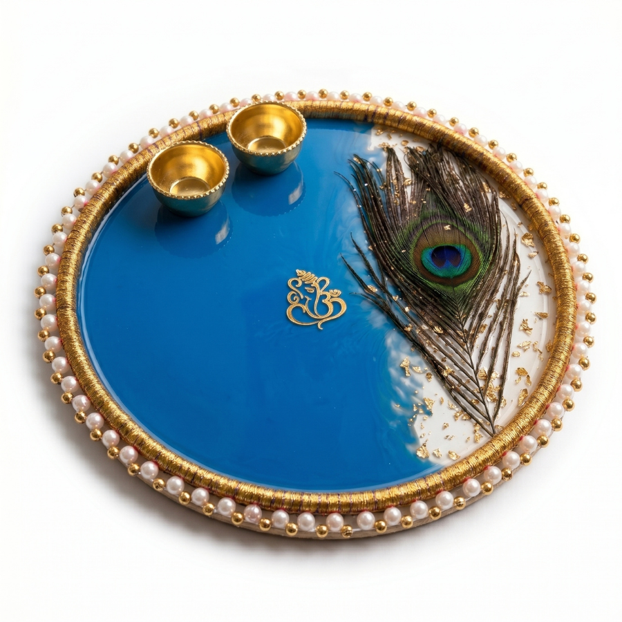 Royal Peacock Resin Pooja Thali
