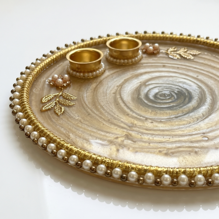 Champagne Swirl Resin Pooja Thali