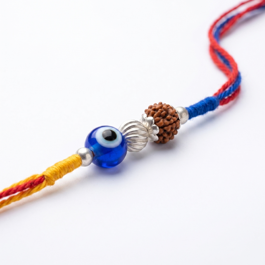 925 Silver Evil Eye Rudraksha Rakhi