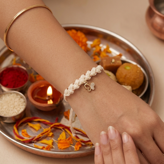 Ivory Heart Charm Thread Rakhi