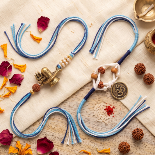Rudraksha Shivling Rakhi & Divine Om Rudraksha Rakhi Set of 2