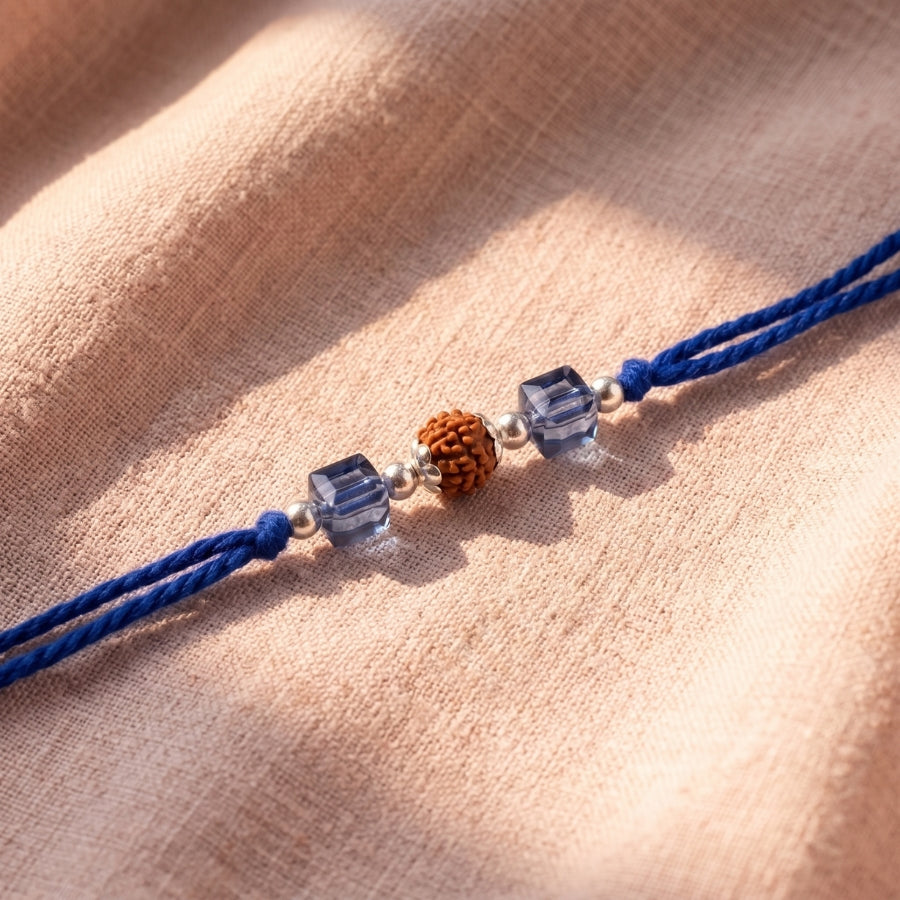 925 Silver Blue Crystal Rudraksha Rakhi