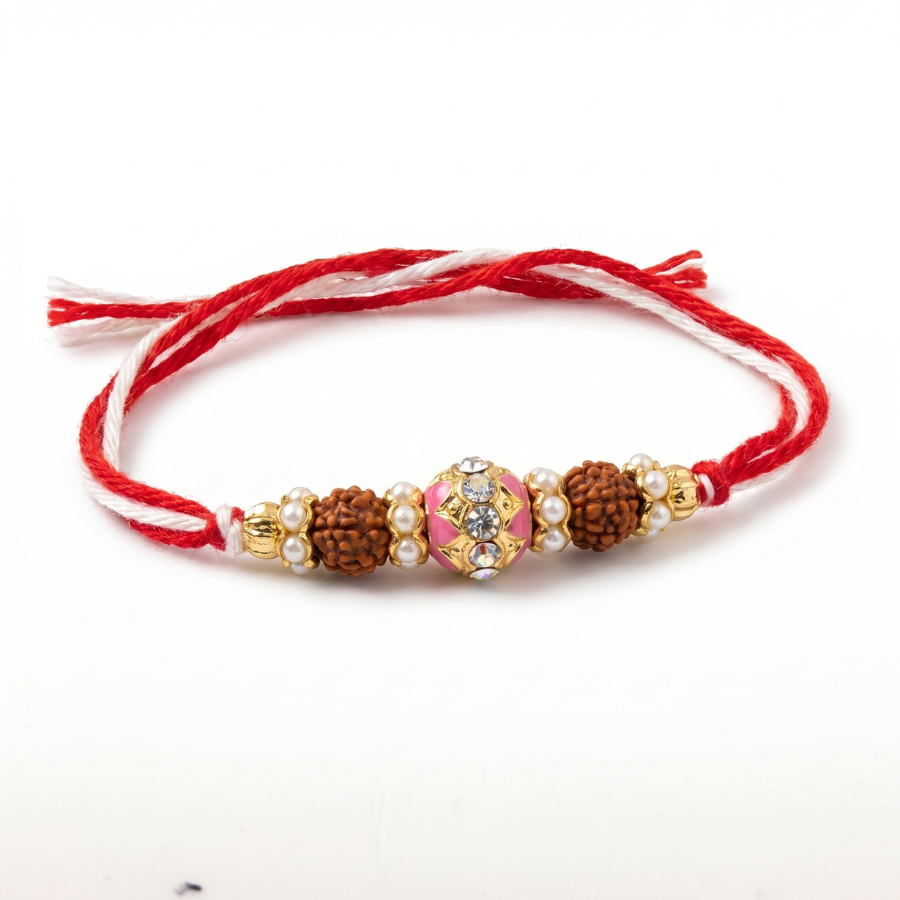 Rose Crystal Rudraksha Rakhi