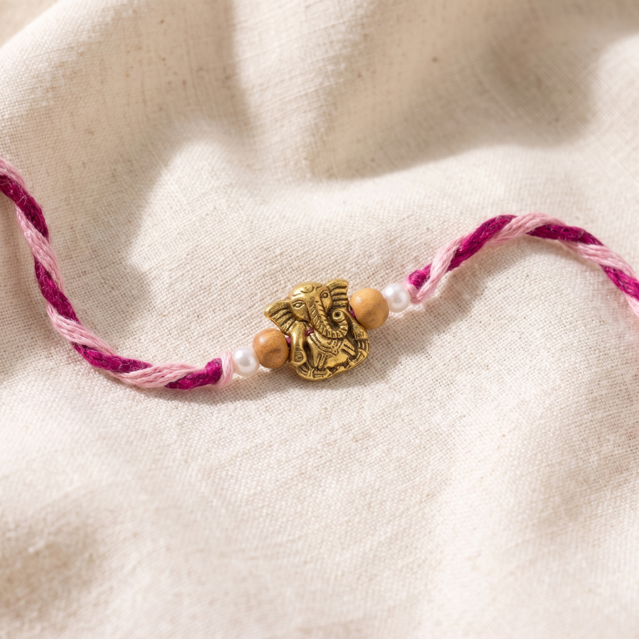 Pink Ganesha Pearl Rakhi