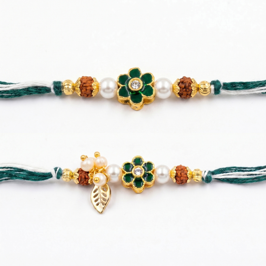 Emerald Blossom Rakhi Combo Set of 2